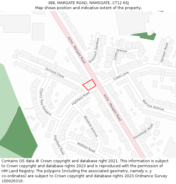 388, MARGATE ROAD, RAMSGATE, CT12 6SJ: Location map and indicative extent of plot