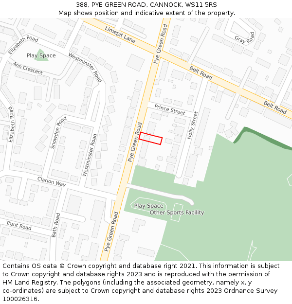 388, PYE GREEN ROAD, CANNOCK, WS11 5RS: Location map and indicative extent of plot