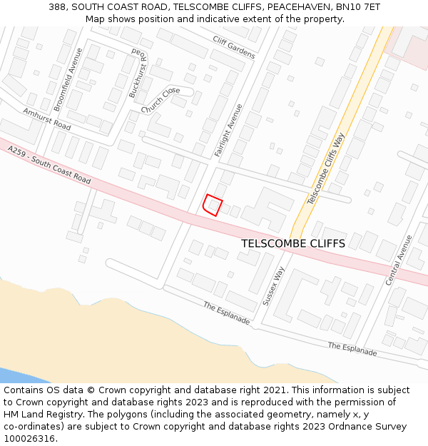 388, SOUTH COAST ROAD, TELSCOMBE CLIFFS, PEACEHAVEN, BN10 7ET: Location map and indicative extent of plot