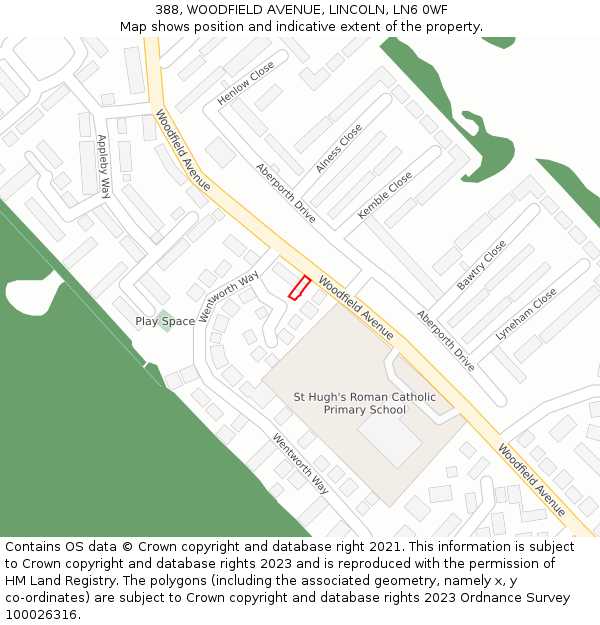 388, WOODFIELD AVENUE, LINCOLN, LN6 0WF: Location map and indicative extent of plot