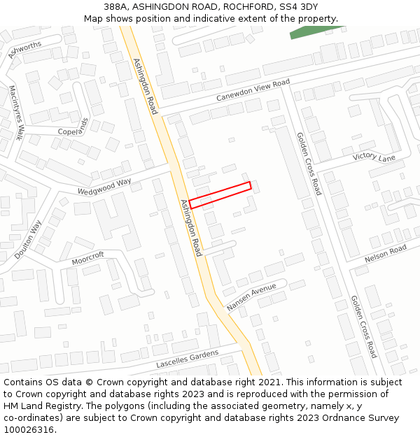 388A, ASHINGDON ROAD, ROCHFORD, SS4 3DY: Location map and indicative extent of plot