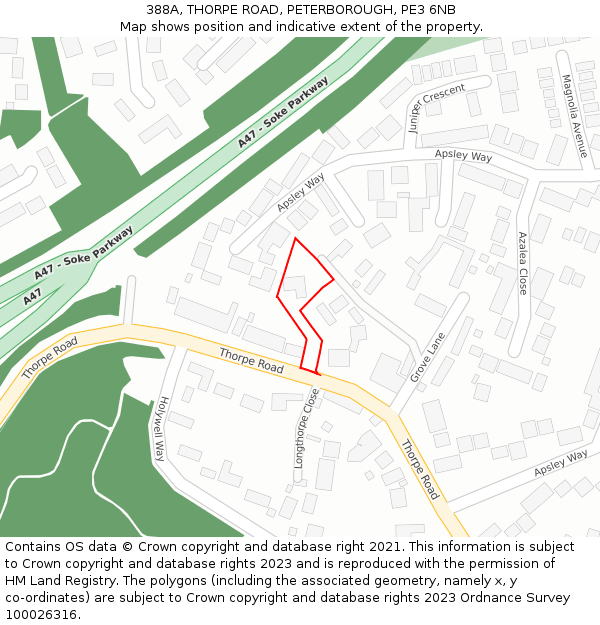 388A, THORPE ROAD, PETERBOROUGH, PE3 6NB: Location map and indicative extent of plot