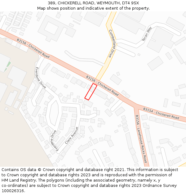 389, CHICKERELL ROAD, WEYMOUTH, DT4 9SX: Location map and indicative extent of plot