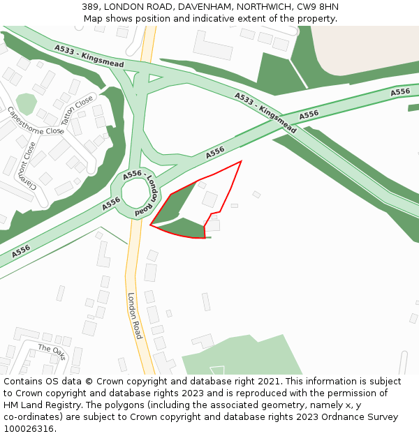 389, LONDON ROAD, DAVENHAM, NORTHWICH, CW9 8HN: Location map and indicative extent of plot