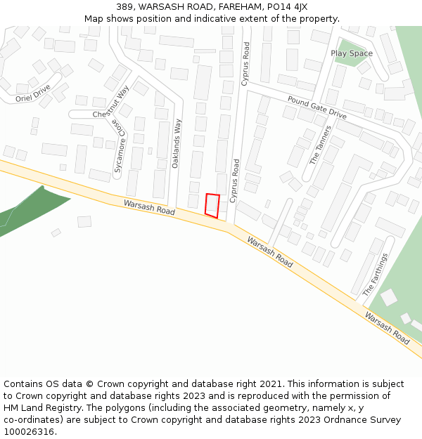 389, WARSASH ROAD, FAREHAM, PO14 4JX: Location map and indicative extent of plot