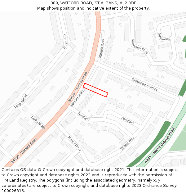 389, WATFORD ROAD, ST ALBANS, AL2 3DF: Location map and indicative extent of plot