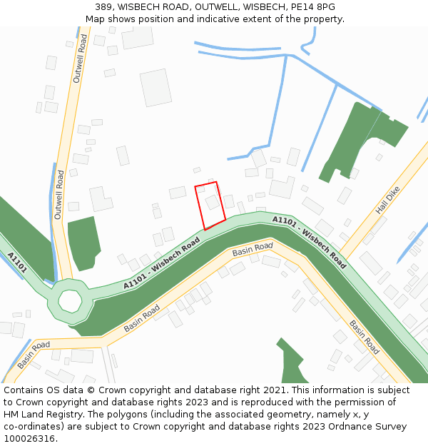 389, WISBECH ROAD, OUTWELL, WISBECH, PE14 8PG: Location map and indicative extent of plot