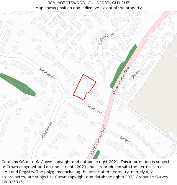 38A, ABBOTSWOOD, GUILDFORD, GU1 1UZ: Location map and indicative extent of plot