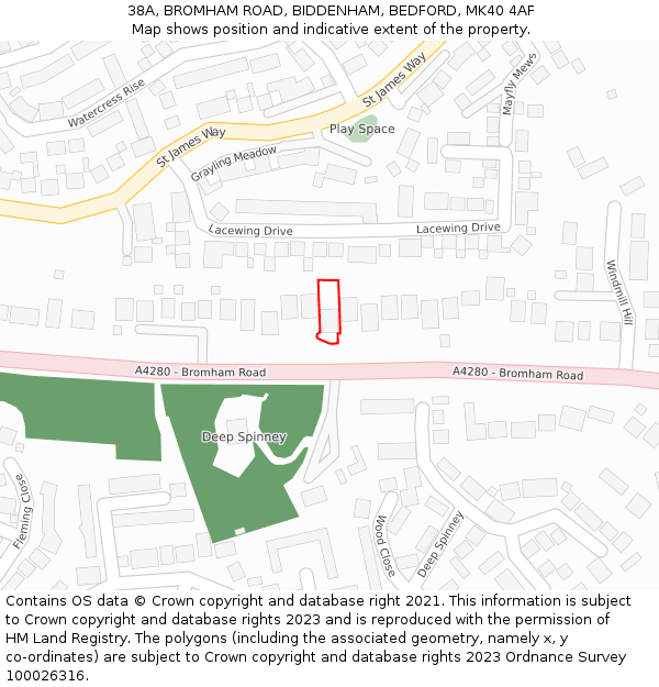 38A, BROMHAM ROAD, BIDDENHAM, BEDFORD, MK40 4AF: Location map and indicative extent of plot