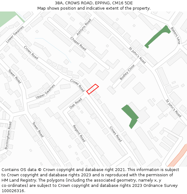 38A, CROWS ROAD, EPPING, CM16 5DE: Location map and indicative extent of plot