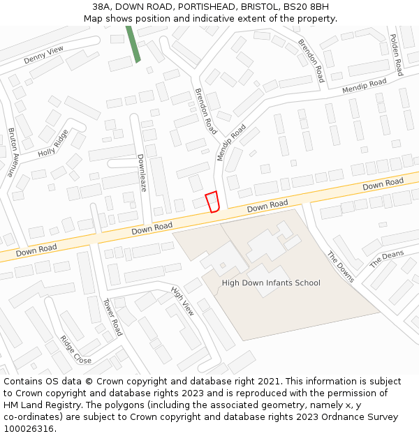 38A, DOWN ROAD, PORTISHEAD, BRISTOL, BS20 8BH: Location map and indicative extent of plot