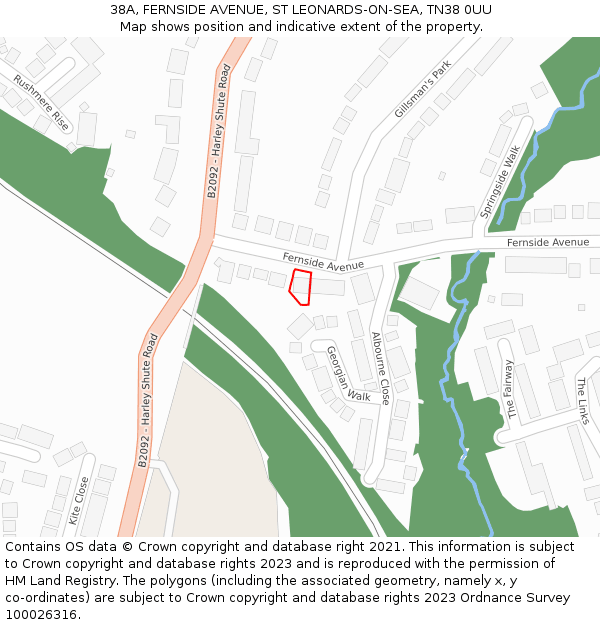 38A, FERNSIDE AVENUE, ST LEONARDS-ON-SEA, TN38 0UU: Location map and indicative extent of plot