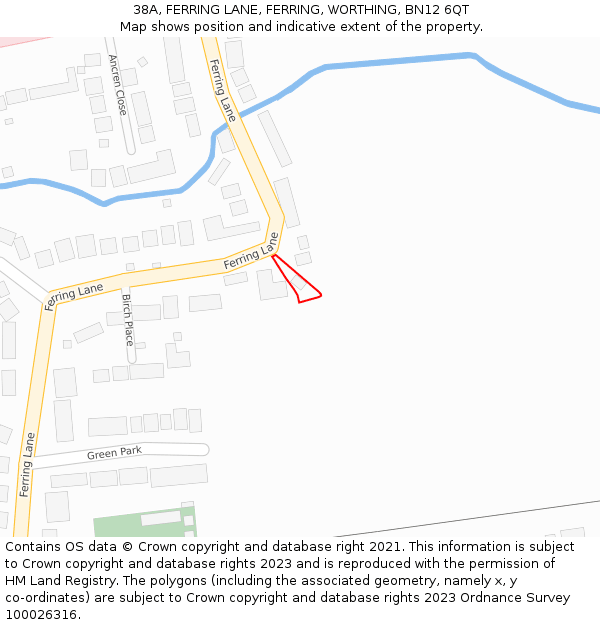 38A, FERRING LANE, FERRING, WORTHING, BN12 6QT: Location map and indicative extent of plot