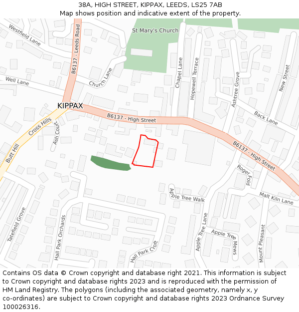 38A, HIGH STREET, KIPPAX, LEEDS, LS25 7AB: Location map and indicative extent of plot