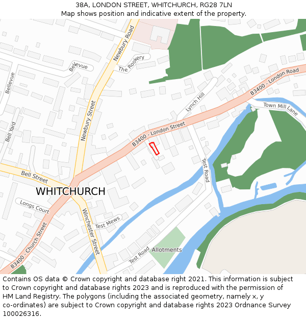 38A, LONDON STREET, WHITCHURCH, RG28 7LN: Location map and indicative extent of plot