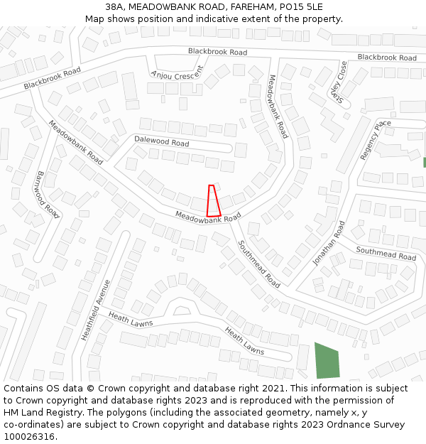 38A, MEADOWBANK ROAD, FAREHAM, PO15 5LE: Location map and indicative extent of plot