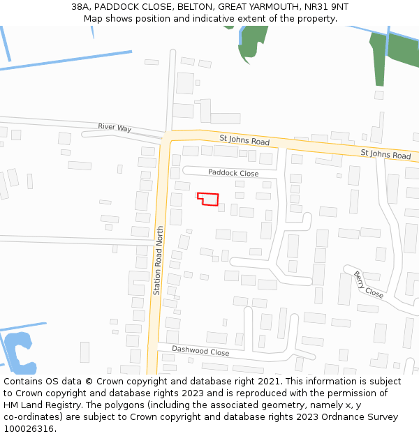 38A, PADDOCK CLOSE, BELTON, GREAT YARMOUTH, NR31 9NT: Location map and indicative extent of plot