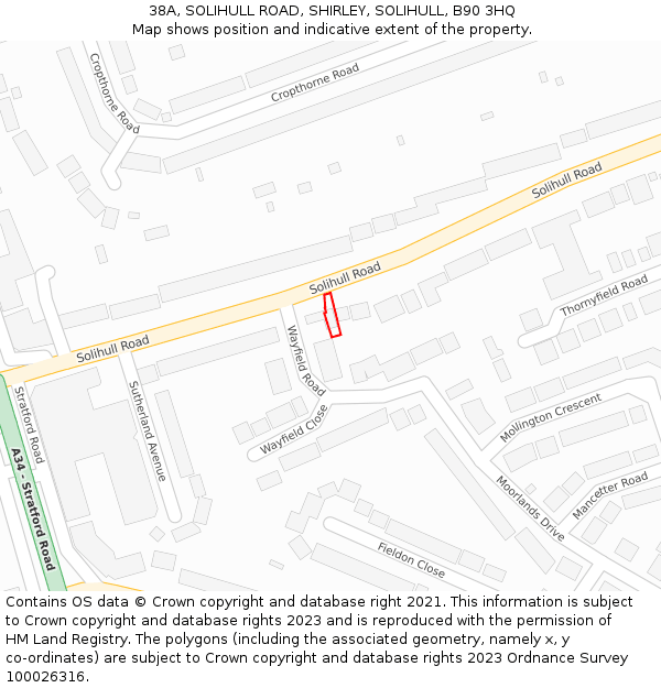 38A, SOLIHULL ROAD, SHIRLEY, SOLIHULL, B90 3HQ: Location map and indicative extent of plot