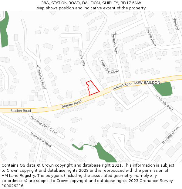 38A, STATION ROAD, BAILDON, SHIPLEY, BD17 6NW: Location map and indicative extent of plot