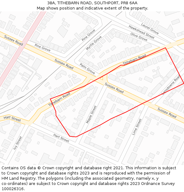 38A, TITHEBARN ROAD, SOUTHPORT, PR8 6AA: Location map and indicative extent of plot