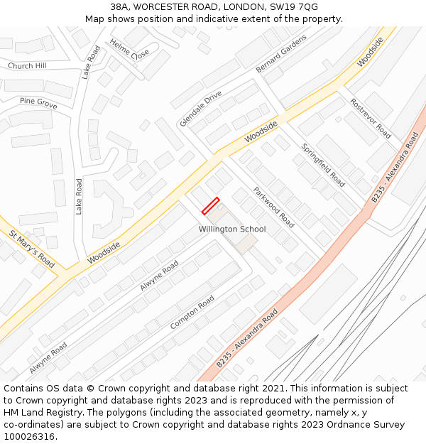 38A, WORCESTER ROAD, LONDON, SW19 7QG: Location map and indicative extent of plot