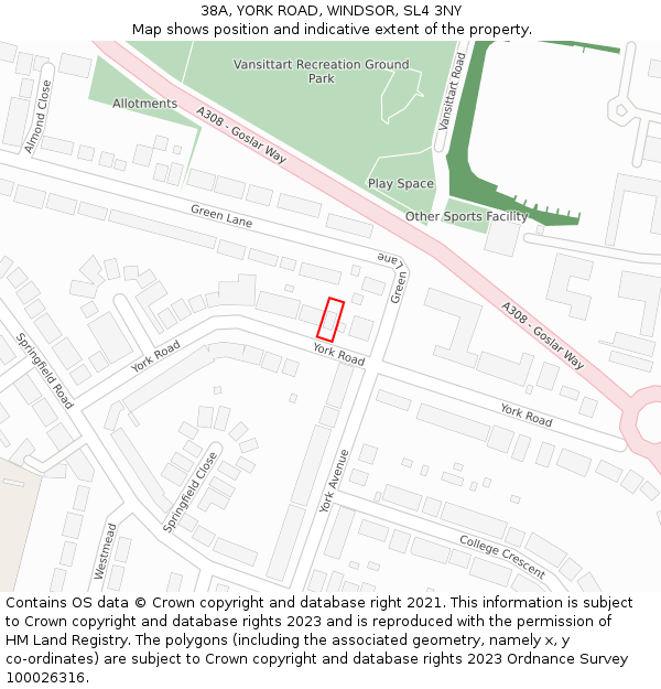 38A, YORK ROAD, WINDSOR, SL4 3NY: Location map and indicative extent of plot