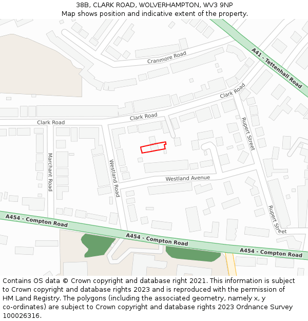 38B, CLARK ROAD, WOLVERHAMPTON, WV3 9NP: Location map and indicative extent of plot