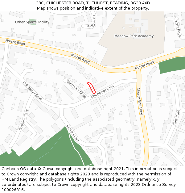 38C, CHICHESTER ROAD, TILEHURST, READING, RG30 4XB: Location map and indicative extent of plot