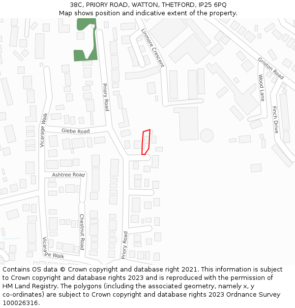 38C, PRIORY ROAD, WATTON, THETFORD, IP25 6PQ: Location map and indicative extent of plot