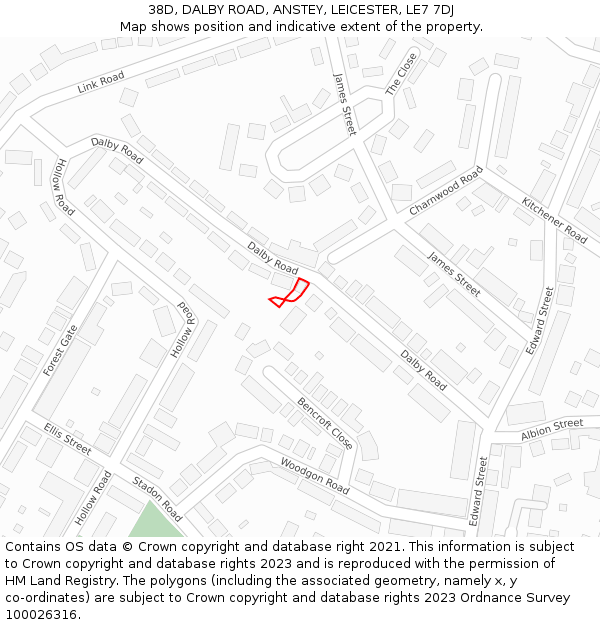 38D, DALBY ROAD, ANSTEY, LEICESTER, LE7 7DJ: Location map and indicative extent of plot