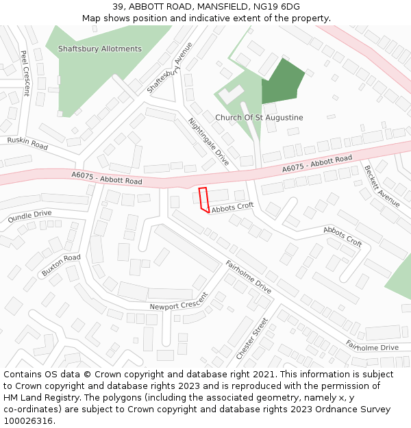 39, ABBOTT ROAD, MANSFIELD, NG19 6DG: Location map and indicative extent of plot