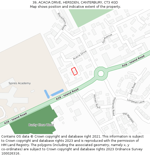 39, ACACIA DRIVE, HERSDEN, CANTERBURY, CT3 4GD: Location map and indicative extent of plot