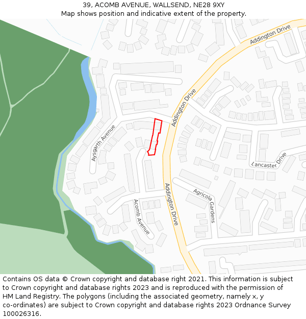 39, ACOMB AVENUE, WALLSEND, NE28 9XY: Location map and indicative extent of plot