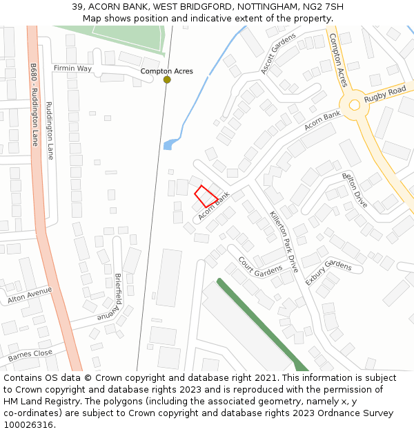 39, ACORN BANK, WEST BRIDGFORD, NOTTINGHAM, NG2 7SH: Location map and indicative extent of plot