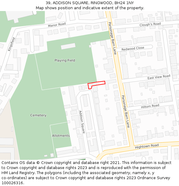 39, ADDISON SQUARE, RINGWOOD, BH24 1NY: Location map and indicative extent of plot