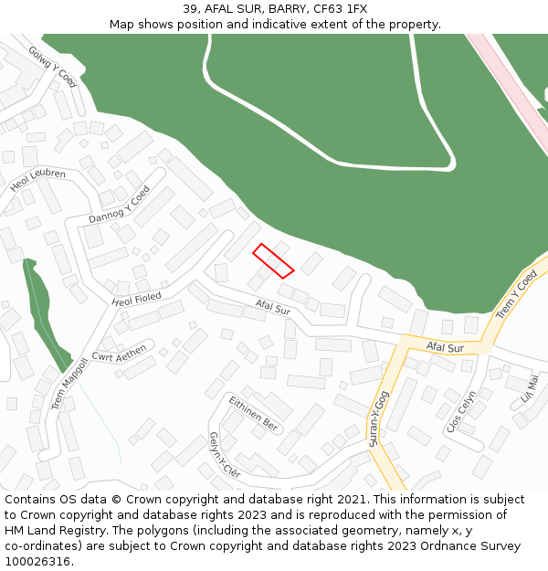 39, AFAL SUR, BARRY, CF63 1FX: Location map and indicative extent of plot