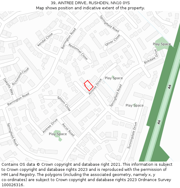 39, AINTREE DRIVE, RUSHDEN, NN10 0YS: Location map and indicative extent of plot