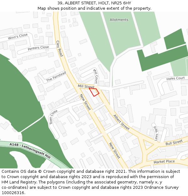 39, ALBERT STREET, HOLT, NR25 6HY: Location map and indicative extent of plot