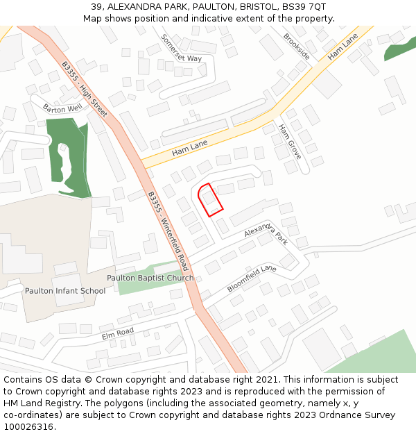 39, ALEXANDRA PARK, PAULTON, BRISTOL, BS39 7QT: Location map and indicative extent of plot