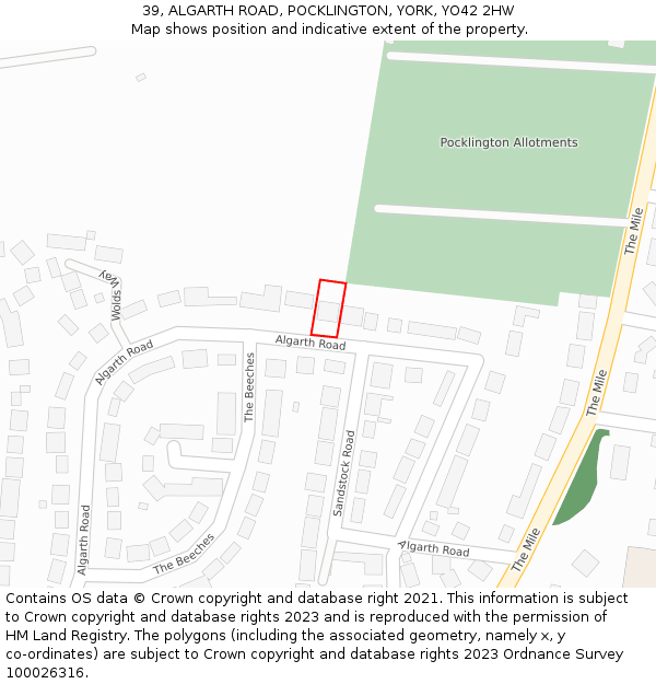 39, ALGARTH ROAD, POCKLINGTON, YORK, YO42 2HW: Location map and indicative extent of plot