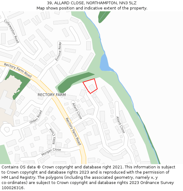 39, ALLARD CLOSE, NORTHAMPTON, NN3 5LZ: Location map and indicative extent of plot