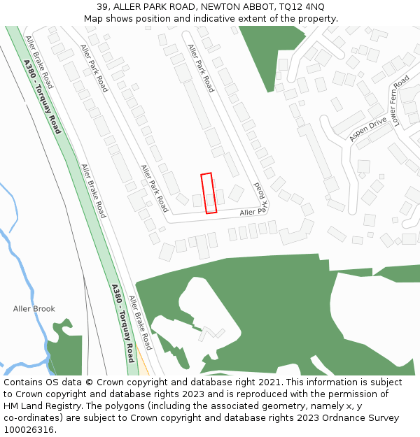 39, ALLER PARK ROAD, NEWTON ABBOT, TQ12 4NQ: Location map and indicative extent of plot