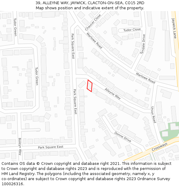 39, ALLEYNE WAY, JAYWICK, CLACTON-ON-SEA, CO15 2RD: Location map and indicative extent of plot