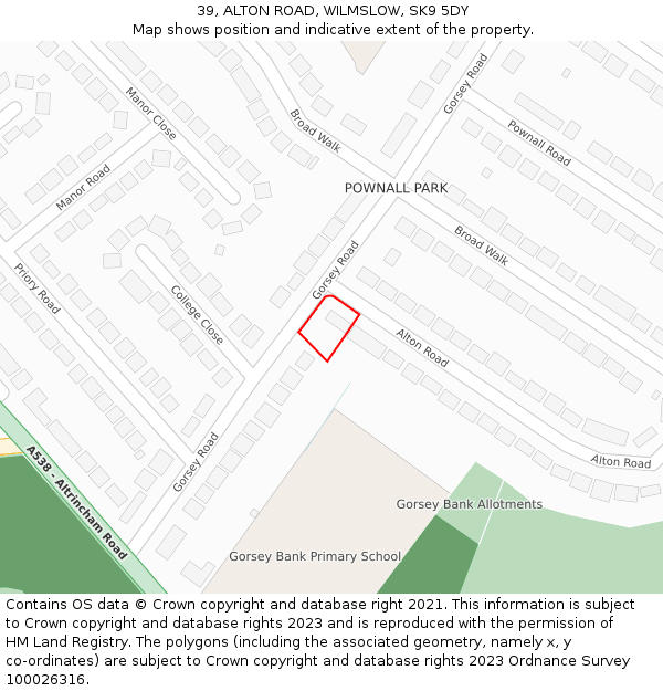 39, ALTON ROAD, WILMSLOW, SK9 5DY: Location map and indicative extent of plot