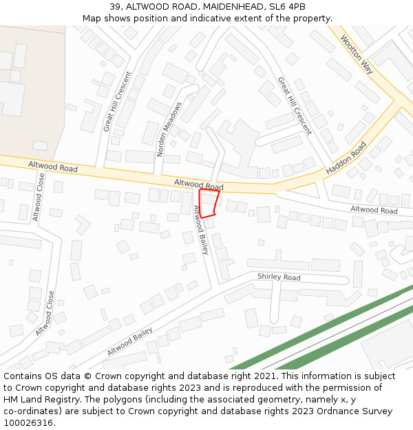 39, ALTWOOD ROAD, MAIDENHEAD, SL6 4PB: Location map and indicative extent of plot