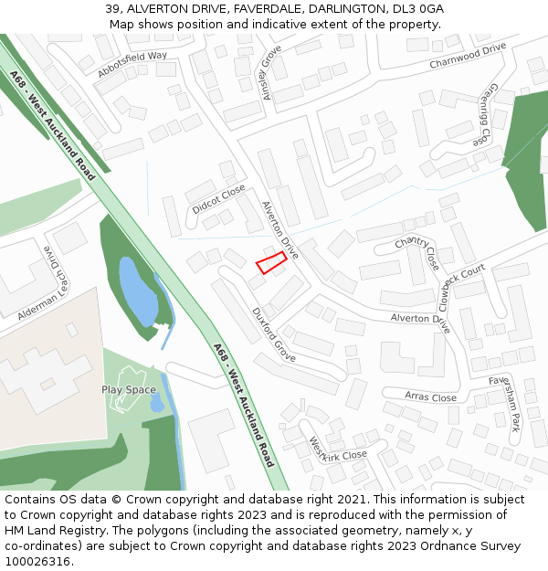 39, ALVERTON DRIVE, FAVERDALE, DARLINGTON, DL3 0GA: Location map and indicative extent of plot