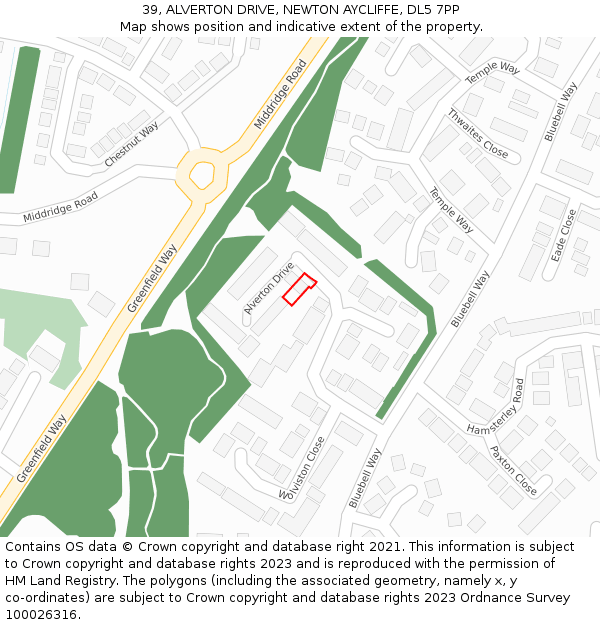 39, ALVERTON DRIVE, NEWTON AYCLIFFE, DL5 7PP: Location map and indicative extent of plot