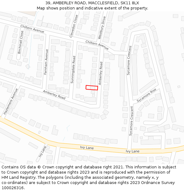 39, AMBERLEY ROAD, MACCLESFIELD, SK11 8LX: Location map and indicative extent of plot