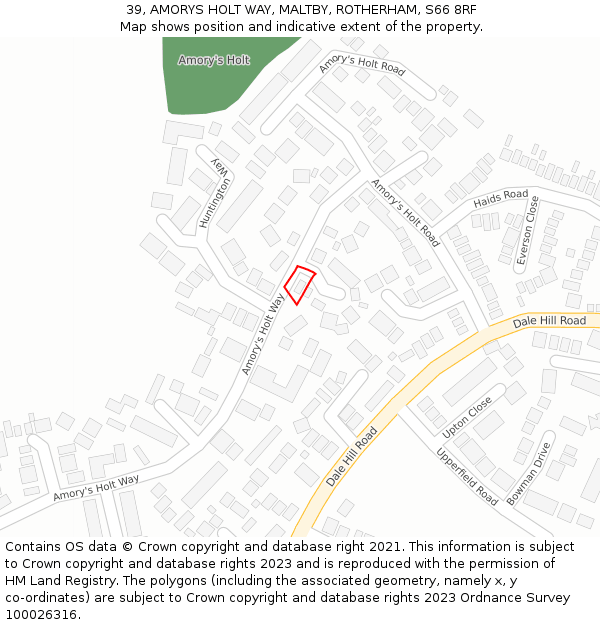 39, AMORYS HOLT WAY, MALTBY, ROTHERHAM, S66 8RF: Location map and indicative extent of plot