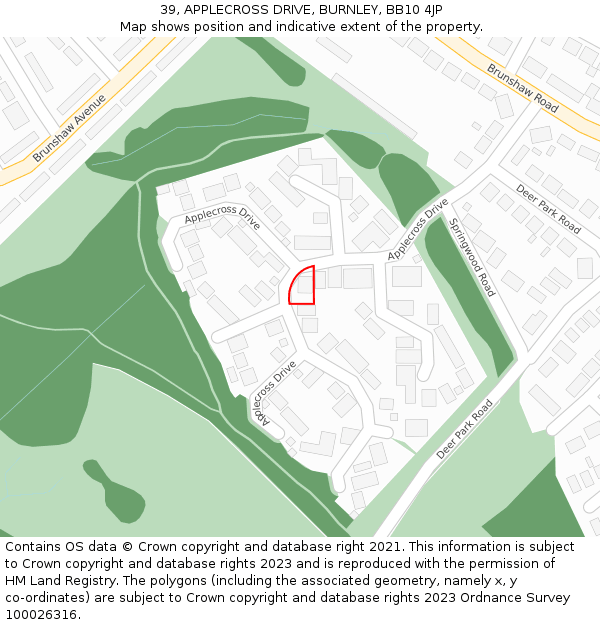 39, APPLECROSS DRIVE, BURNLEY, BB10 4JP: Location map and indicative extent of plot